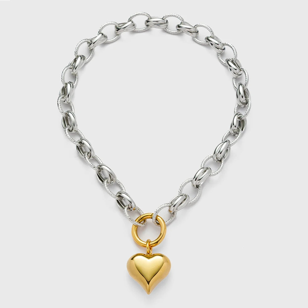 Merzuvo™ HeartLock Necklace – 18K Gold & Rhodium-Plated Heart Pendant