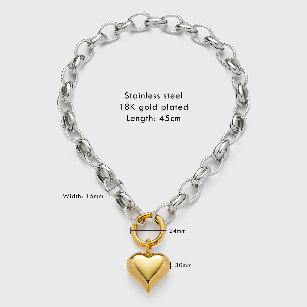 Merzuvo™ HeartLock Necklace – 18K Gold & Rhodium-Plated Heart Pendant