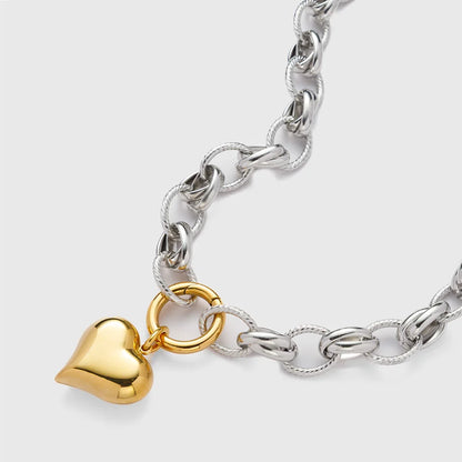 Merzuvo™ HeartLock Necklace – 18K Gold & Rhodium-Plated Heart Pendant