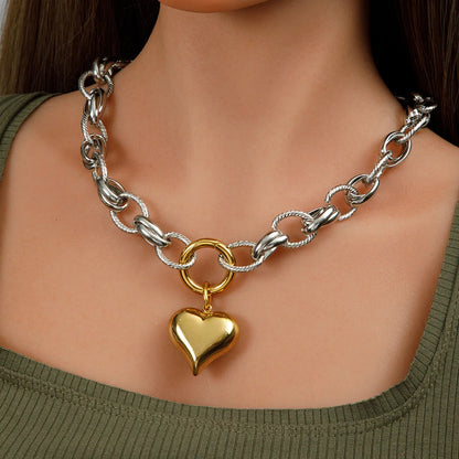 Merzuvo™ HeartLock Necklace – 18K Gold & Rhodium-Plated Heart Pendant