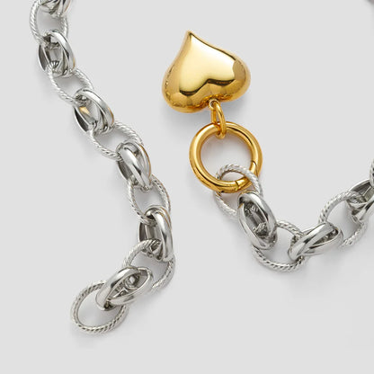 Merzuvo™ HeartLock Necklace – 18K Gold & Rhodium-Plated Heart Pendant